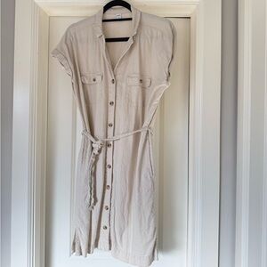 Casual Cream Button-Down Shirt Dress